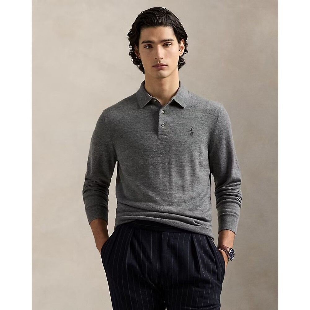 Polo Ralph Lauren Men's 100% Wool Lightweight Polo Sweater Fawn Gray Heather XXL